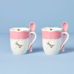 Lenox Westmore Butterfly Meadow Pink Mugs with Spoons, Set of 2