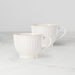 Lenox Westmore French Perle Groove White Latte Mugs, Set of 2