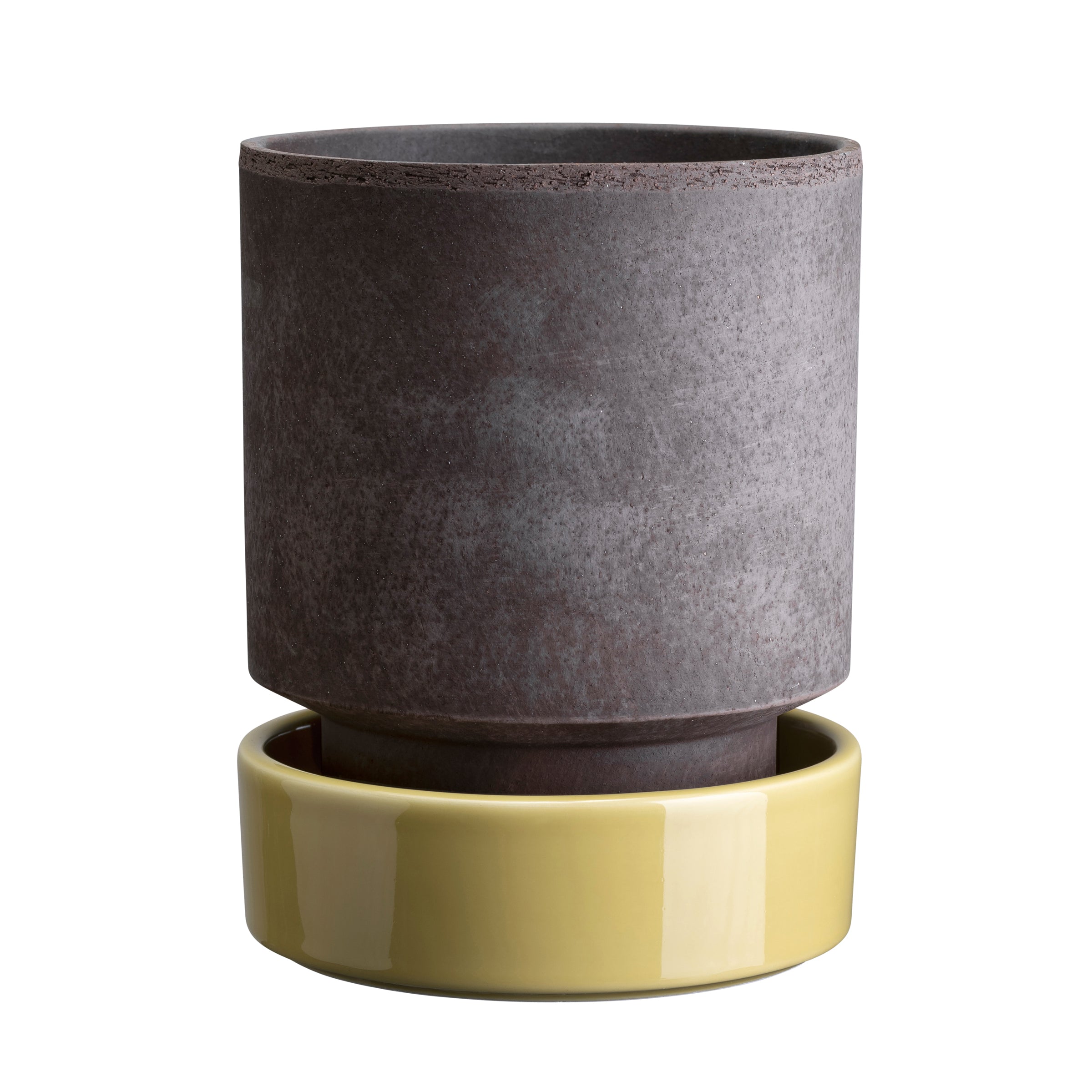 Lenox Westmore Hoff Raw Grey & Glazed Pale Yellow 14cm Pot with Saucer
