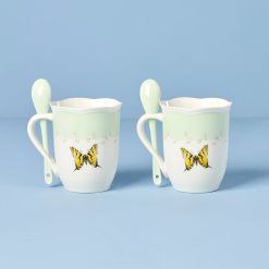 Alternative view of Lenox Westmore Butterfly Meadow Green Mugs with Spoons, Set of 2