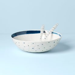 Lenox Westmore Blue Bay Melamine Salad Bowl With Servers