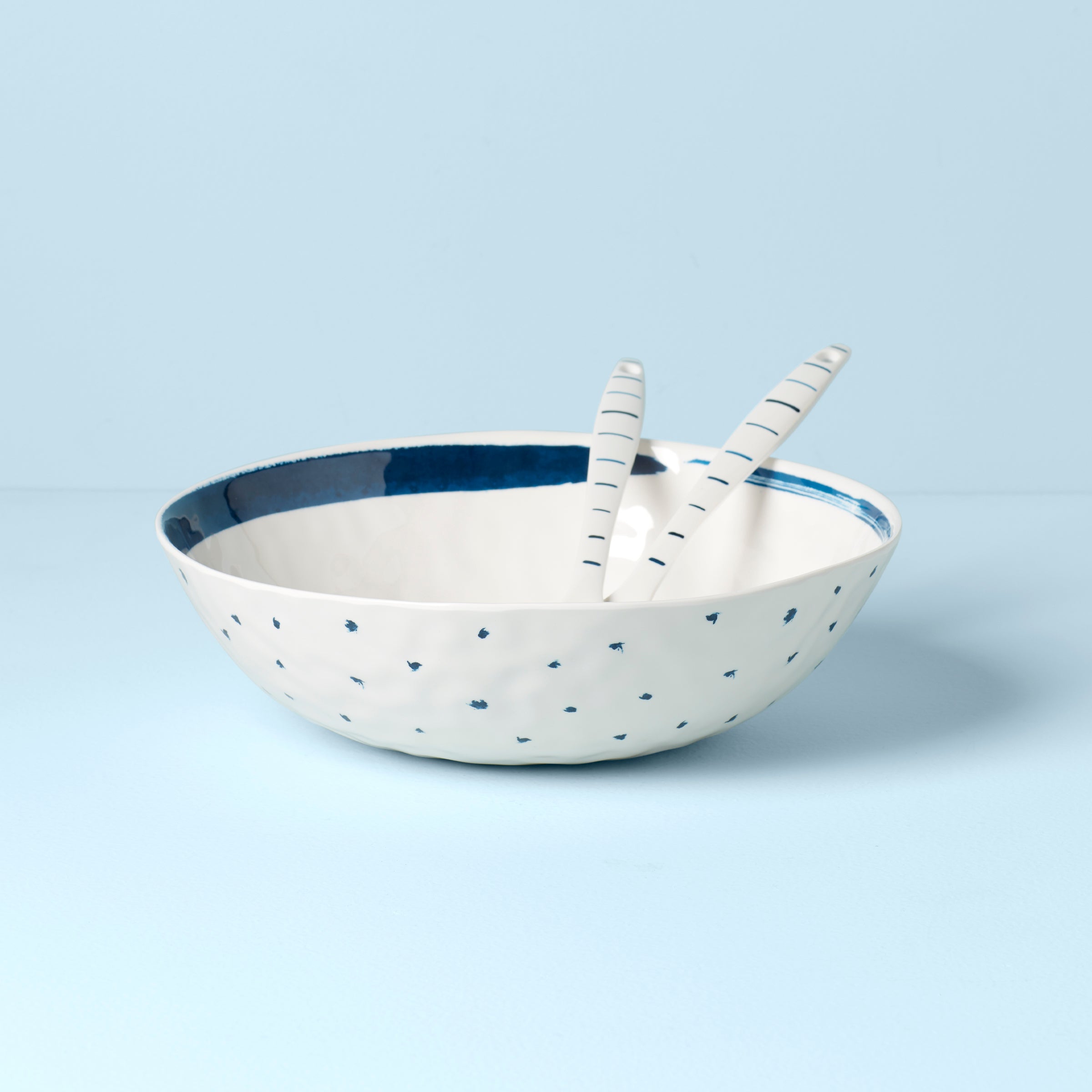 Lenox Westmore Blue Bay Melamine Salad Bowl With Servers