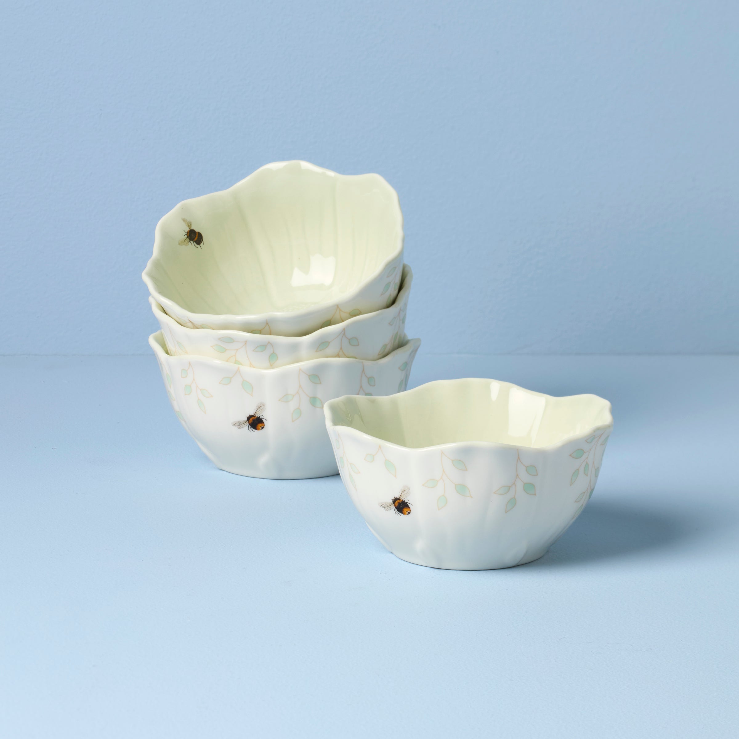Lenox Westmore Butterfly Meadow Floral Green Dessert Bowls, Set of 4