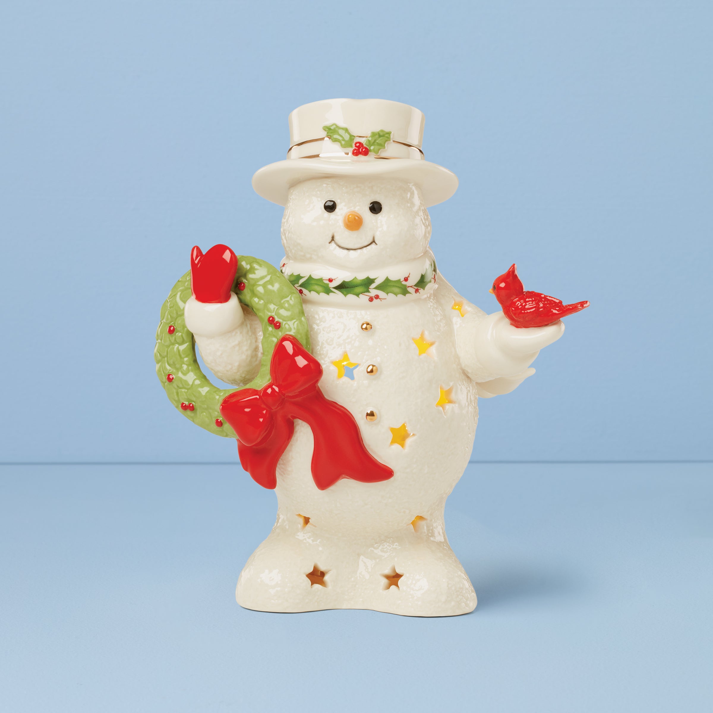 Lenox Westmore Happy Holly Days Snowman Holding Wreath Figurine