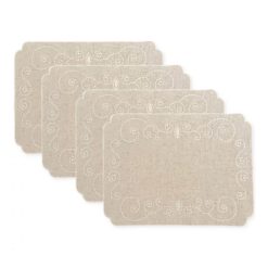 Lenox Westmore French Perle Linen Embroidered Placemats, Set of 4