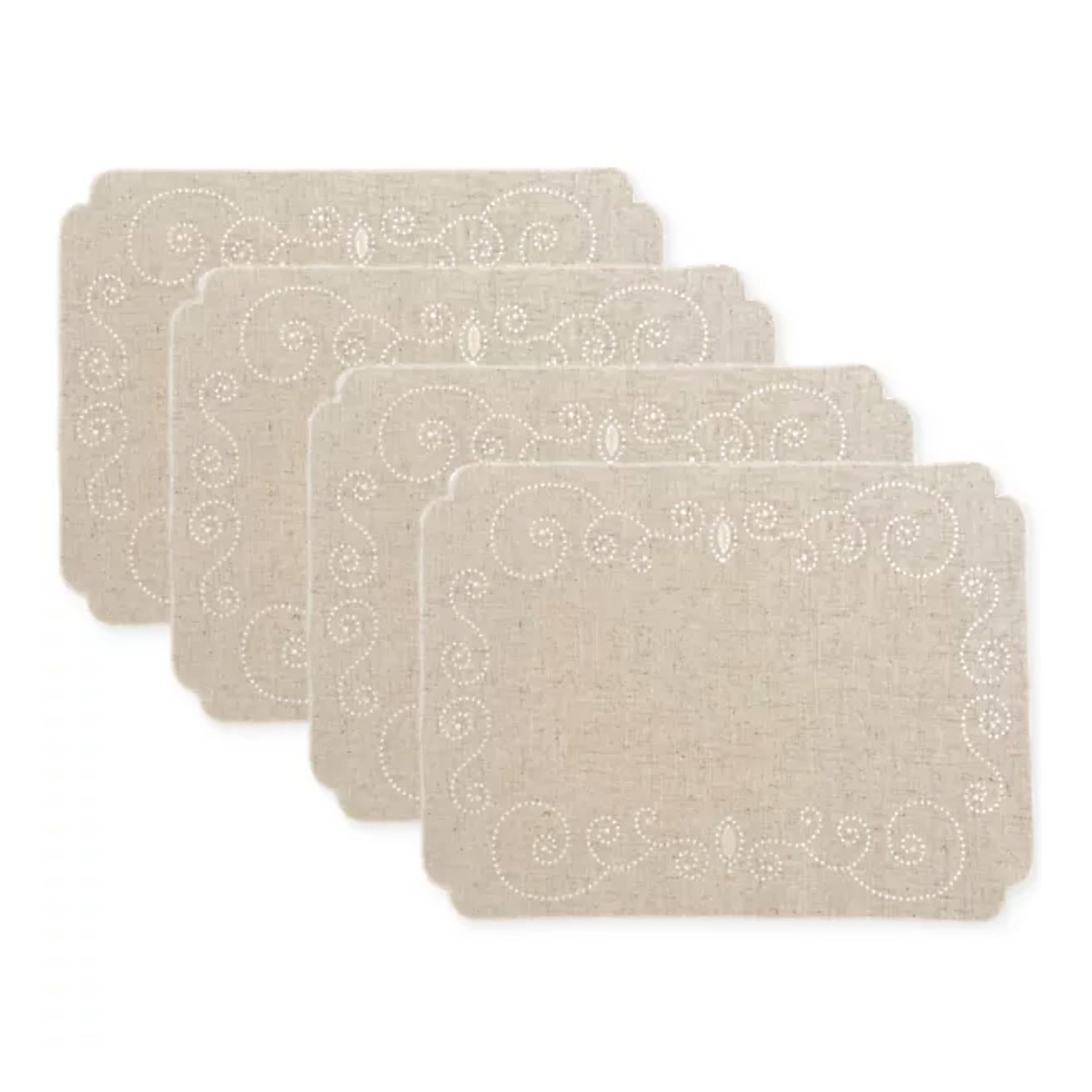 Lenox Westmore French Perle Linen Embroidered Placemats, Set of 4