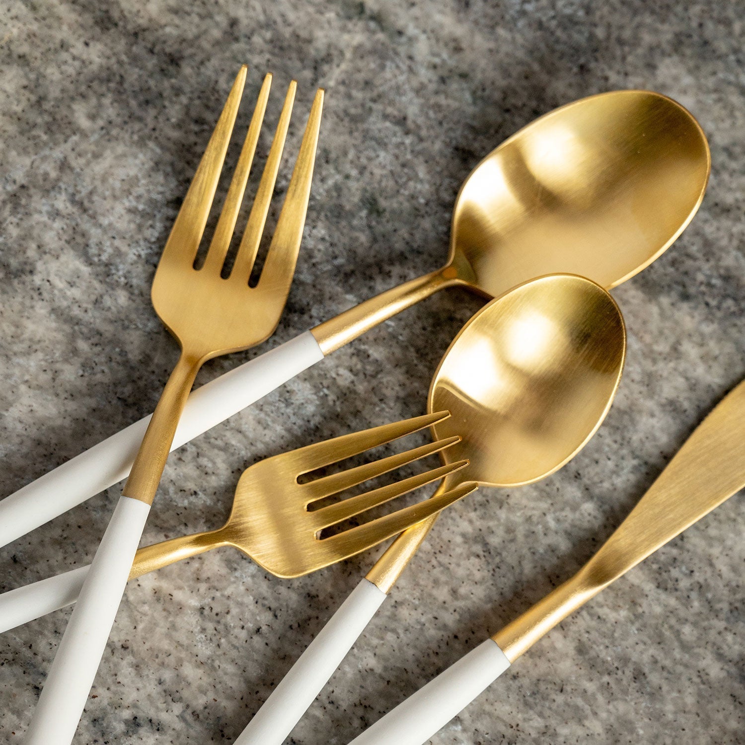 Lenox Westmore Mazzy Gold Satin White Pom Handle 20-Piece Flatware Set - Image 3