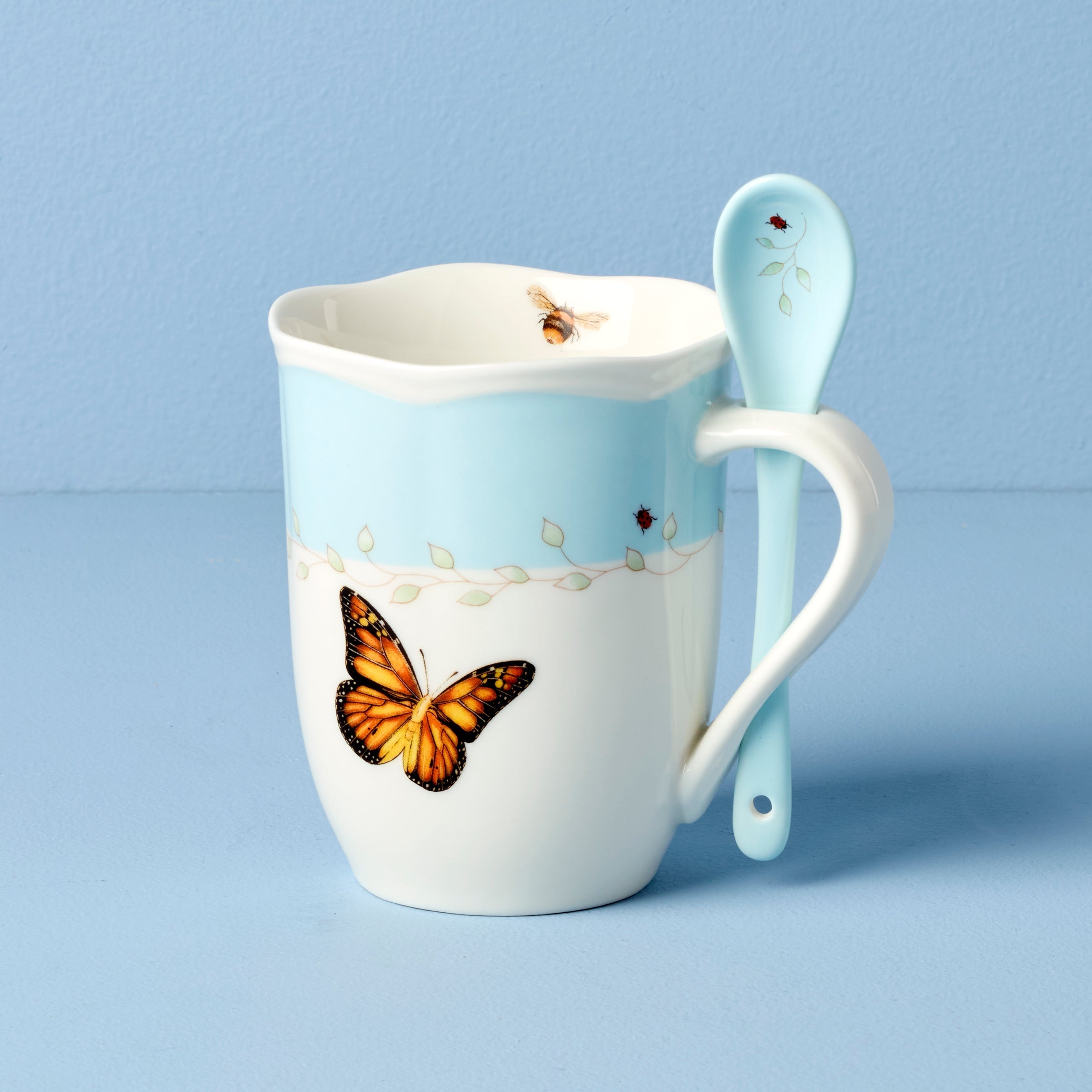 Lenox Westmore Butterfly Meadow Blue Mugs with Spoons, Set of 2 - Image 3