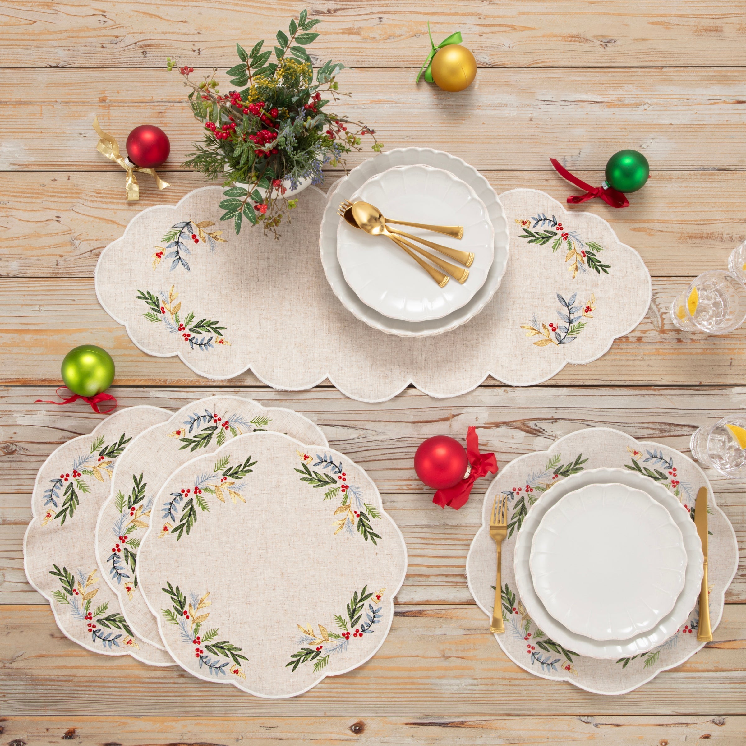 Lenox Westmore French Perle Holly Embroidered Placemats - Set Of 4 - Image 2
