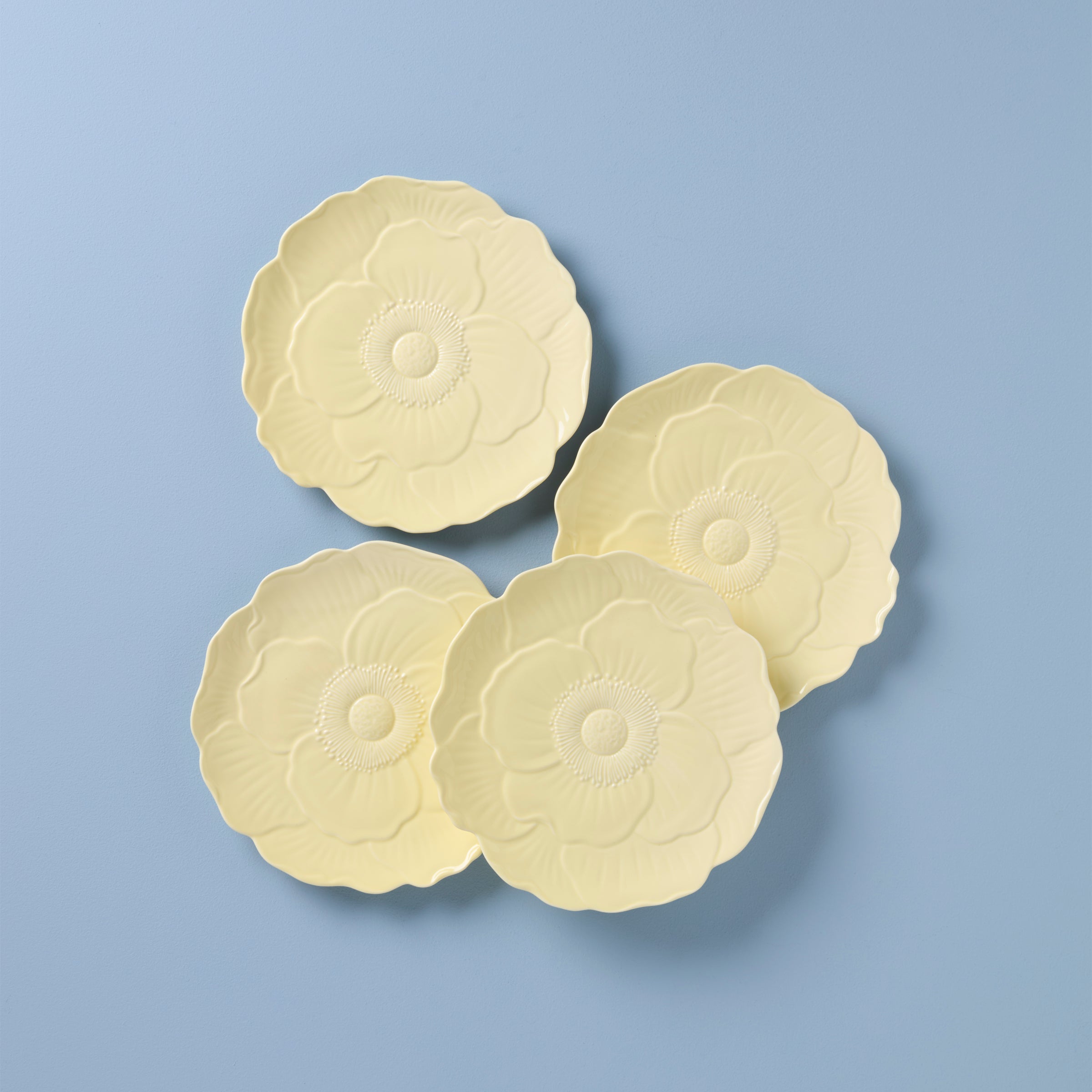 Lenox Westmore Butterfly Meadow Floral Yellow Accent Plates, Set of 4