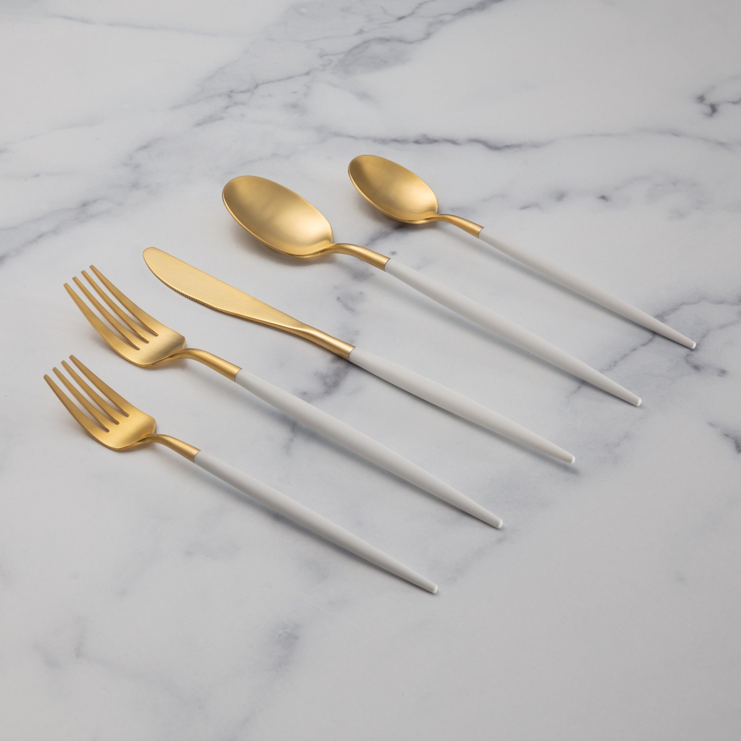Lenox Westmore Mazzy Gold Satin White Pom Handle 20-Piece Flatware Set - Image 5