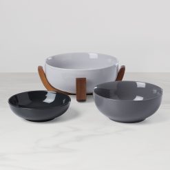 Alternative view of Lenox Westmore 24 Seven Pumice 3-Piece Nesting Bowl Set with Wood Stand