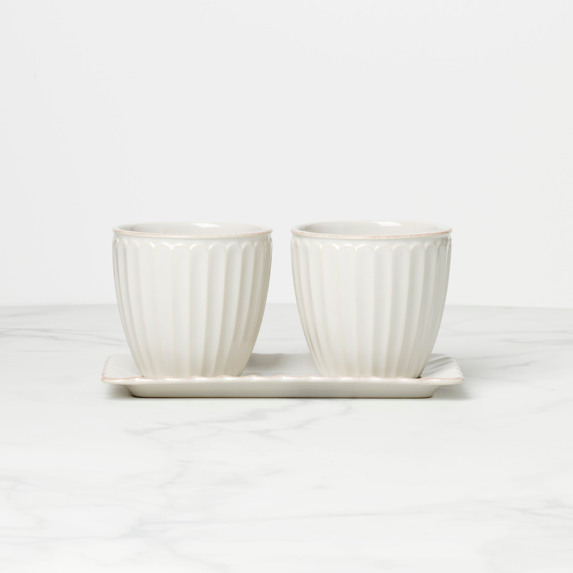 Lenox Westmore French Perle Scallop White 3-Piece Herb Pot Set