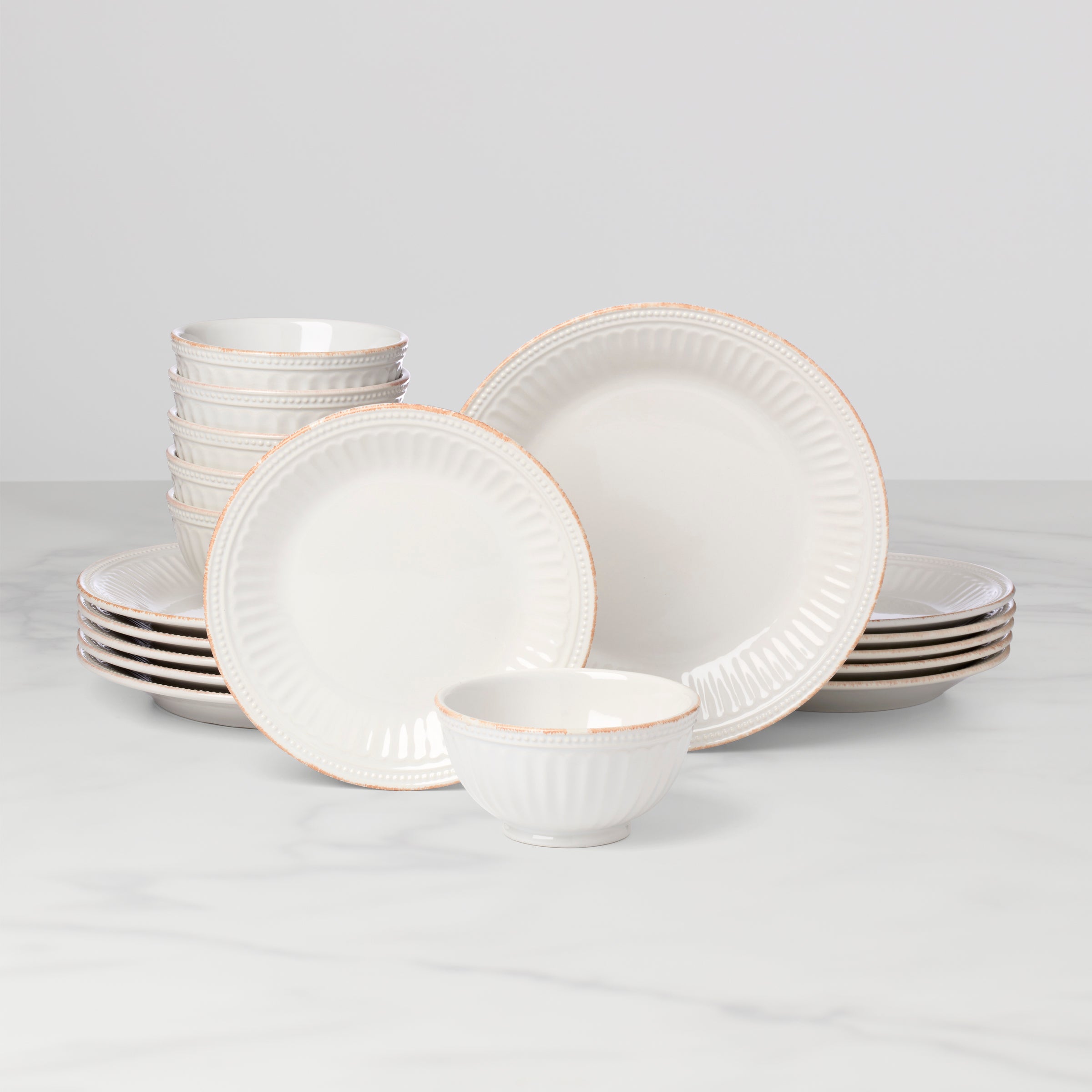 Lenox Westmore French Perle Groove White 18-Piece Dinnerware Set