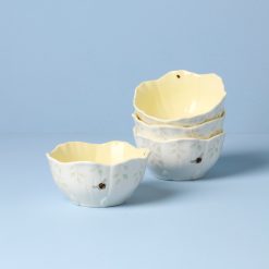 Lenox Westmore Butterfly Meadow Floral Yellow Dessert Bowls, Set of 4