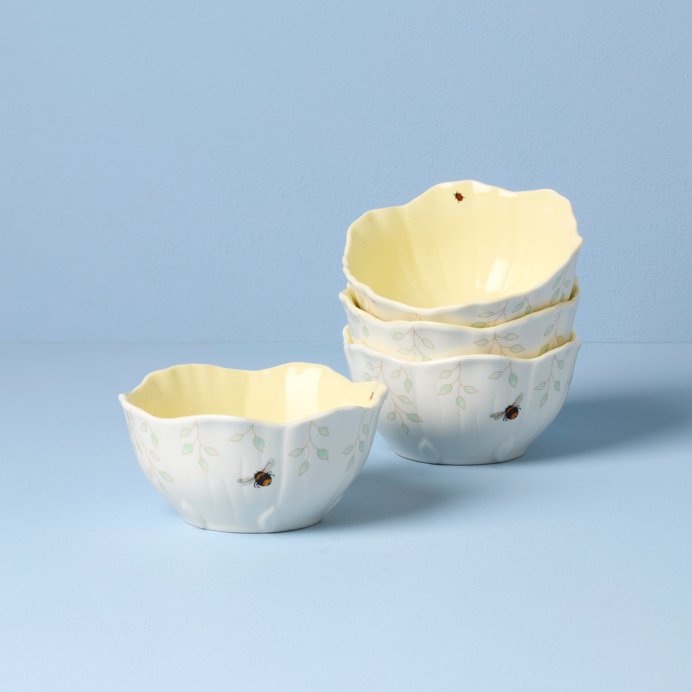 Lenox Westmore Butterfly Meadow Floral Yellow Dessert Bowls, Set of 4
