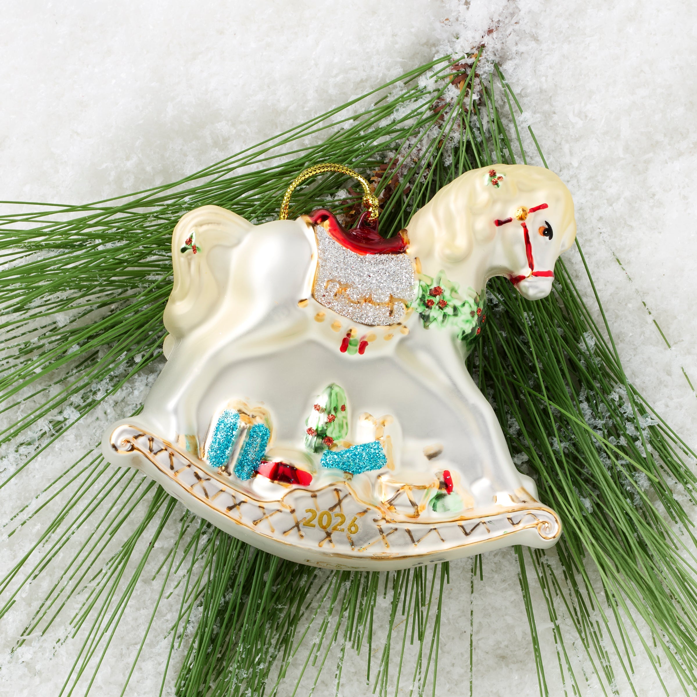 Lenox Westmore 2026 Retro Blown Glass Baby's 1st Rocking Horse Ornament - Image 3