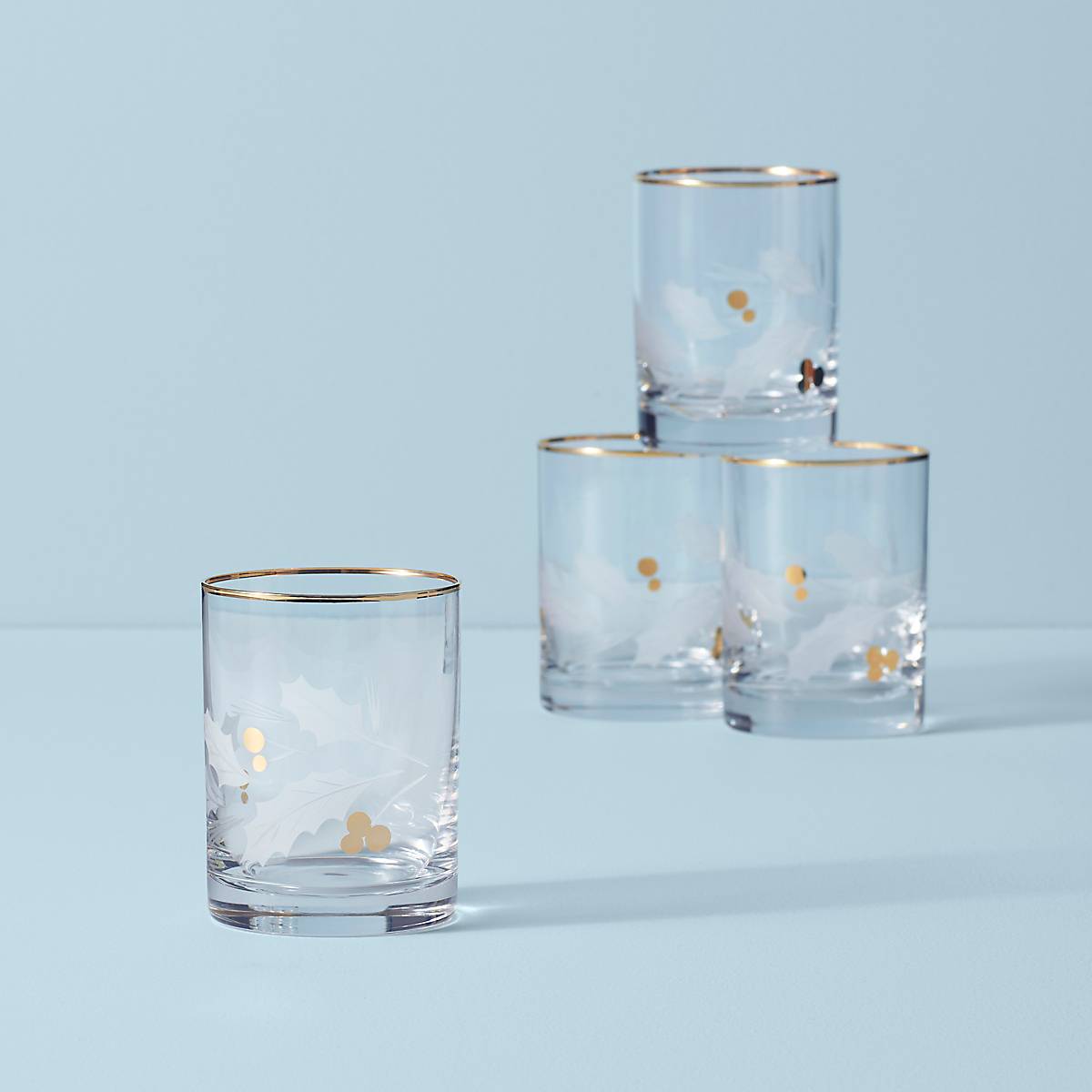 Lenox Westmore Holiday Gold Double Old Fashion Glasses, Set of 4