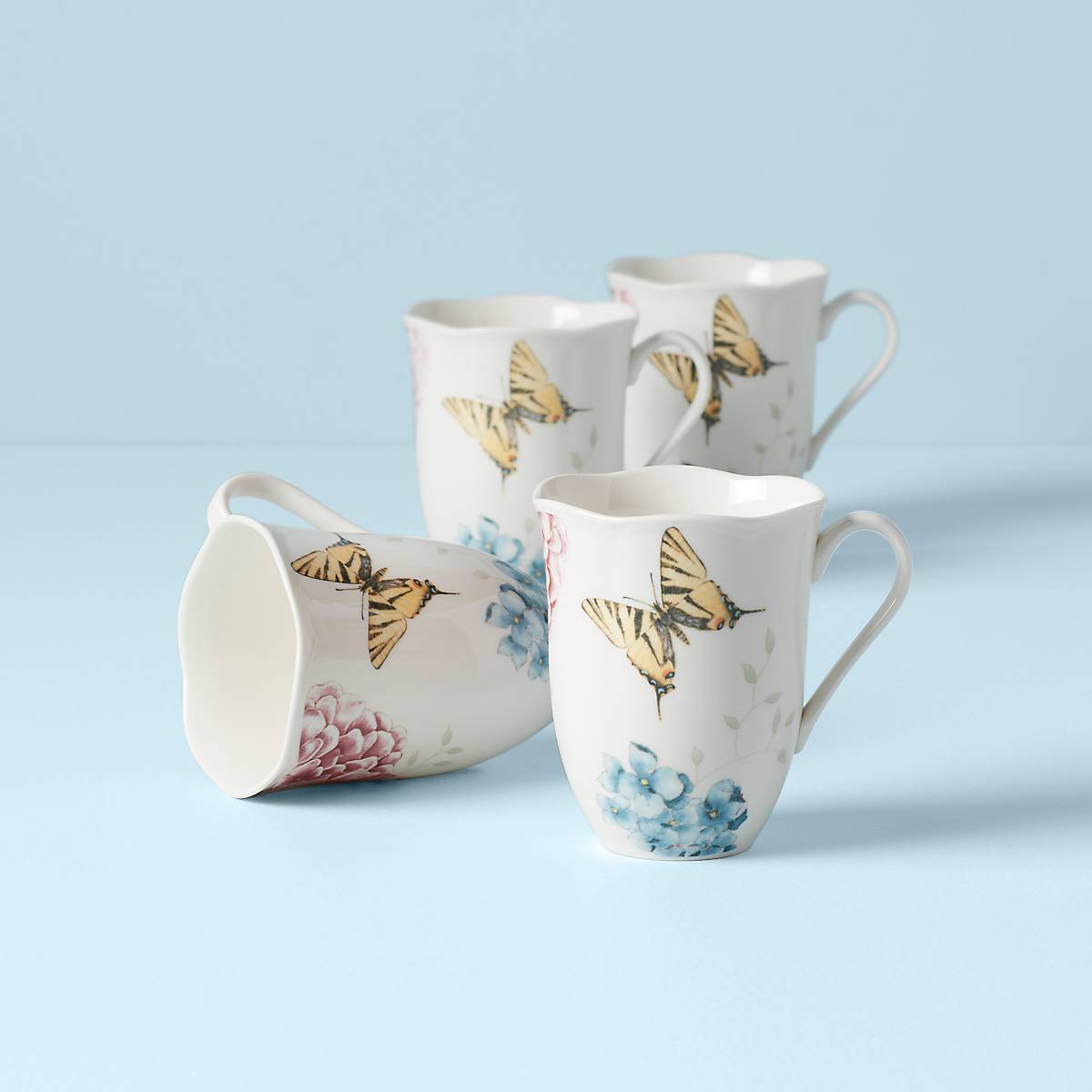 Lenox Westmore Butterfly Meadow Hydrangea Mugs, Set of 4