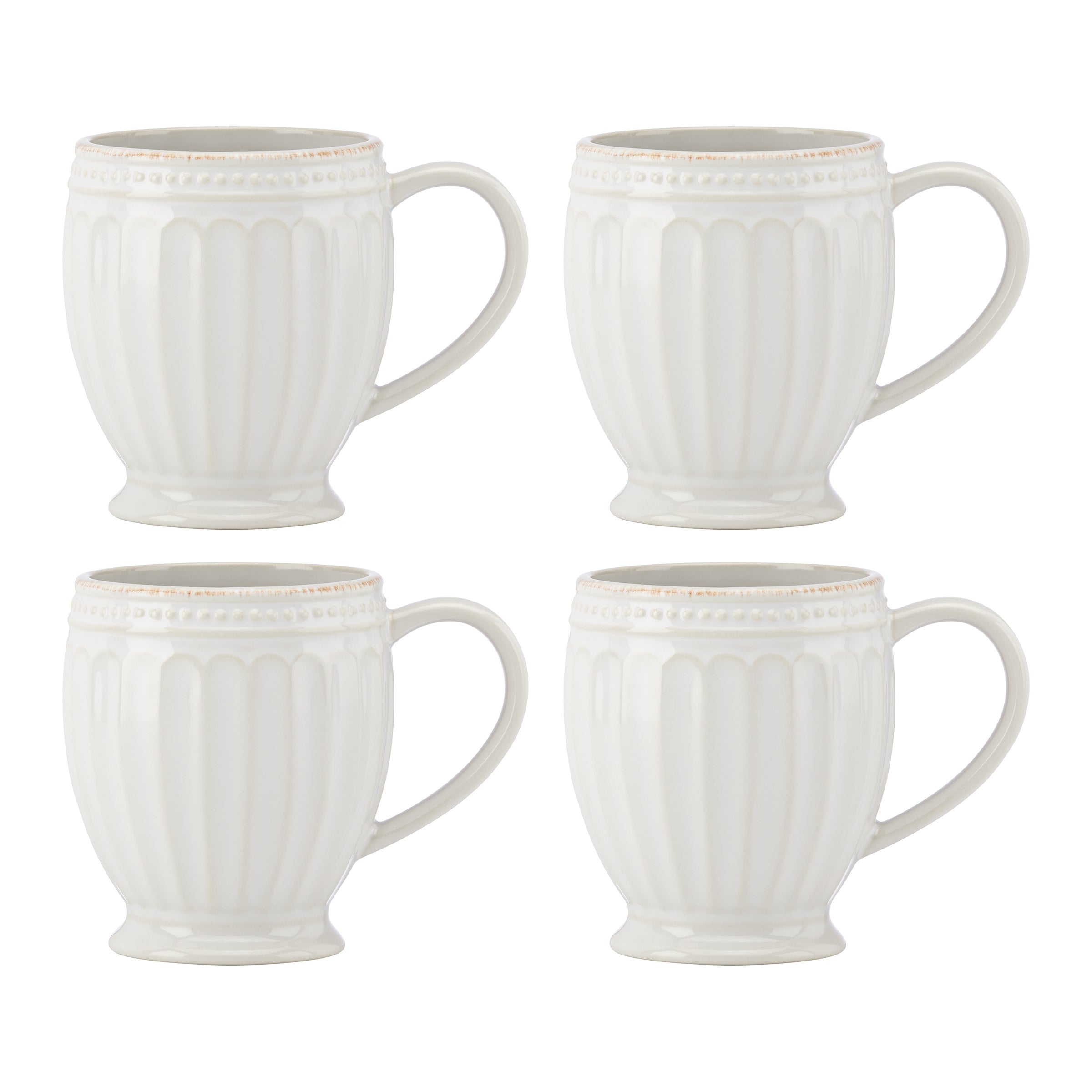 Lenox Westmore French Perle Groove White Mugs, Set of 4