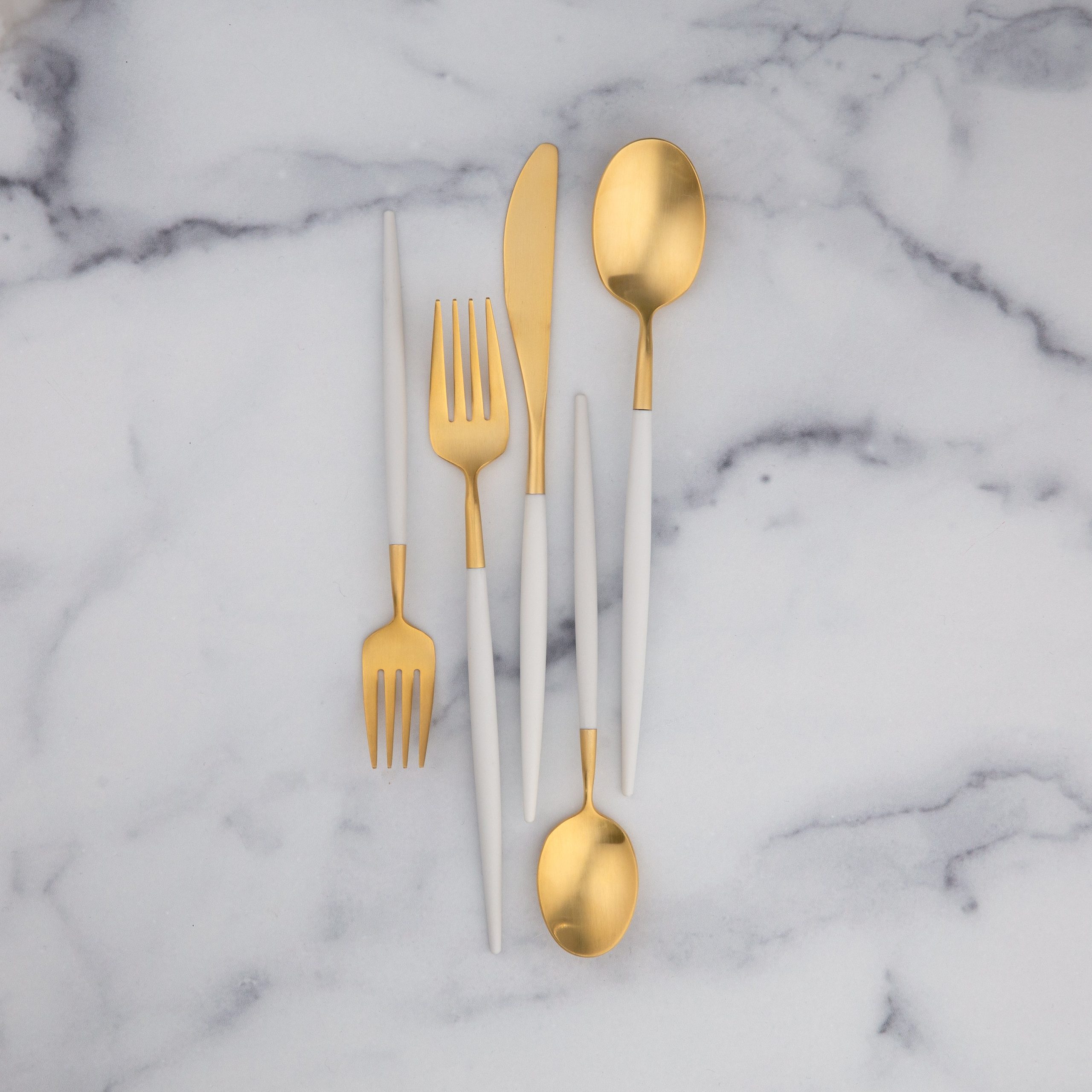 Lenox Westmore Mazzy Gold Satin White Pom Handle 20-Piece Flatware Set - Image 2