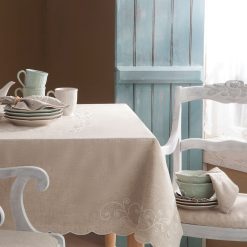 Lenox Westmore French Perle Linen Embroidered 52x70 Tablecloth