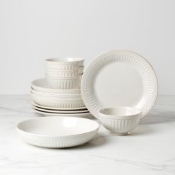 Lenox Westmore French Perle Groove White 12-Piece Dinnerware Set