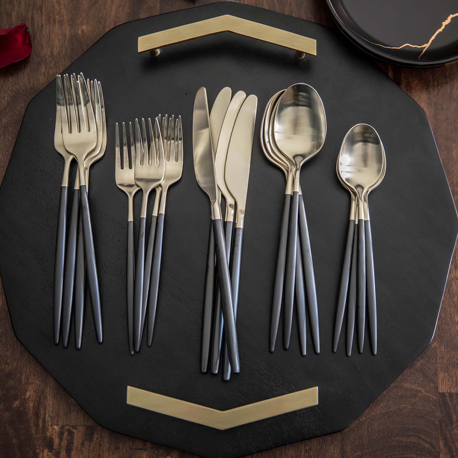 Lenox Westmore Gaze Black Champagne Satin 20-Piece Flatware Set - Image 2