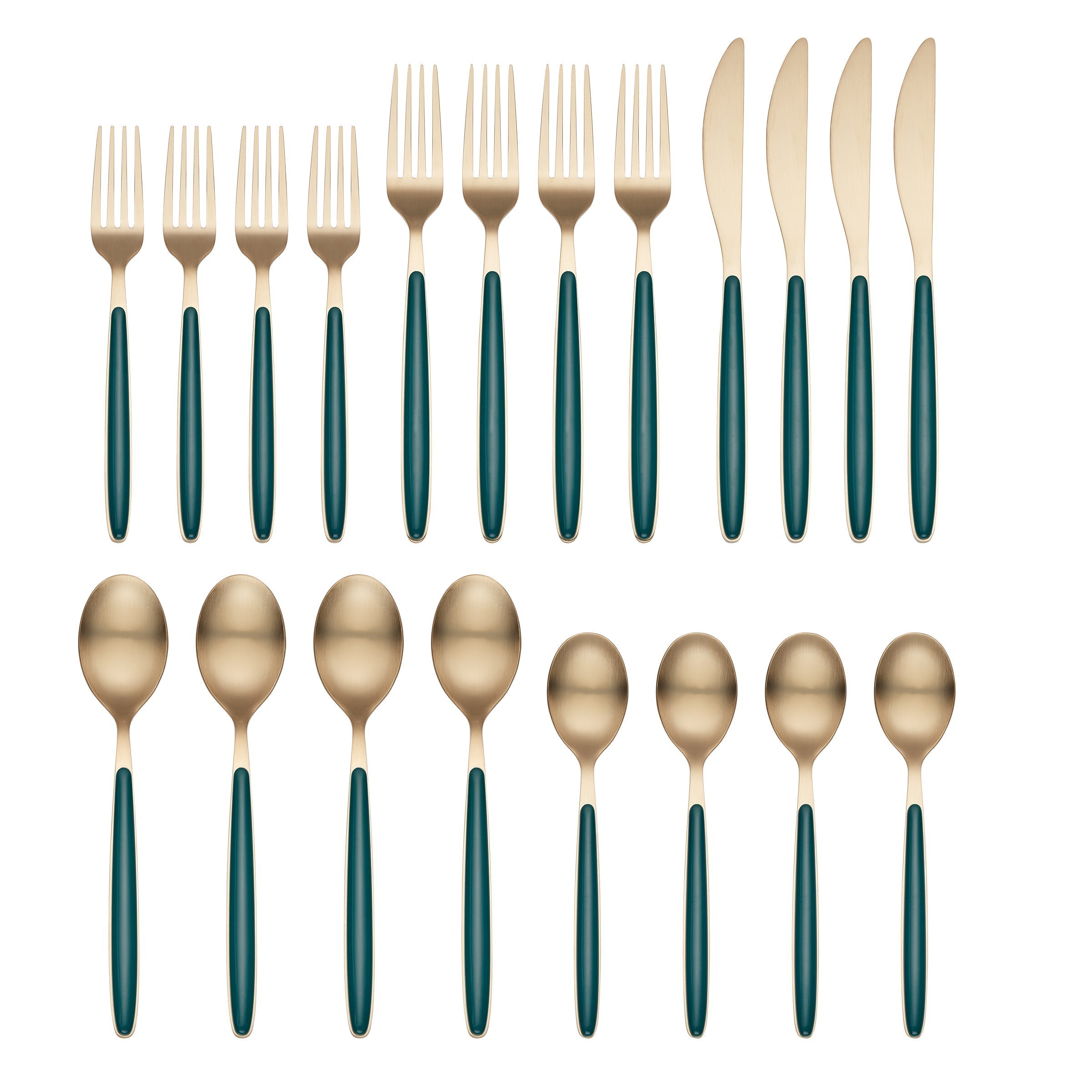 Lenox Westmore Kiernan Champagne Satin Green Handle 20-Piece Flatware Set