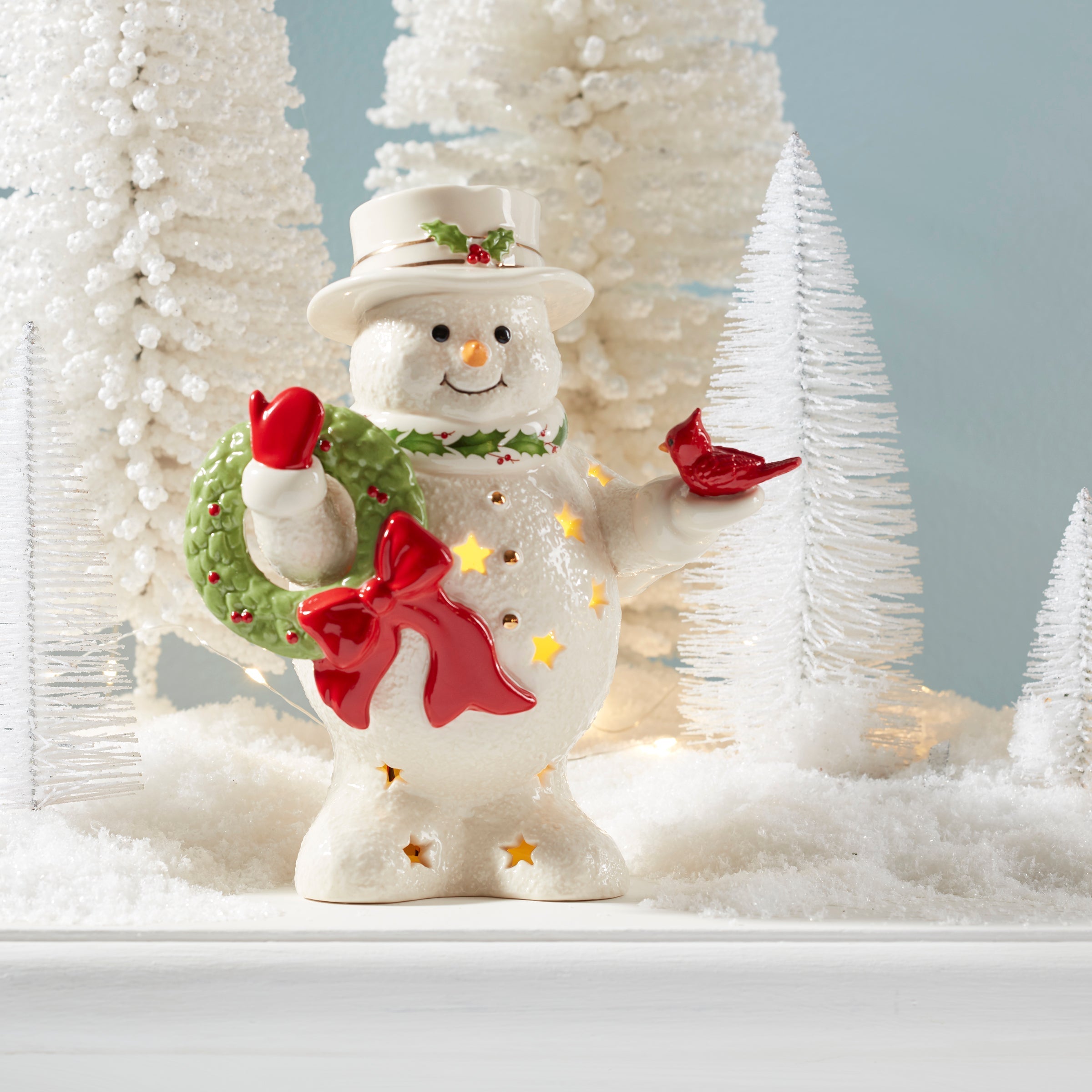 Lenox Westmore Happy Holly Days Snowman Holding Wreath Figurine - Image 4