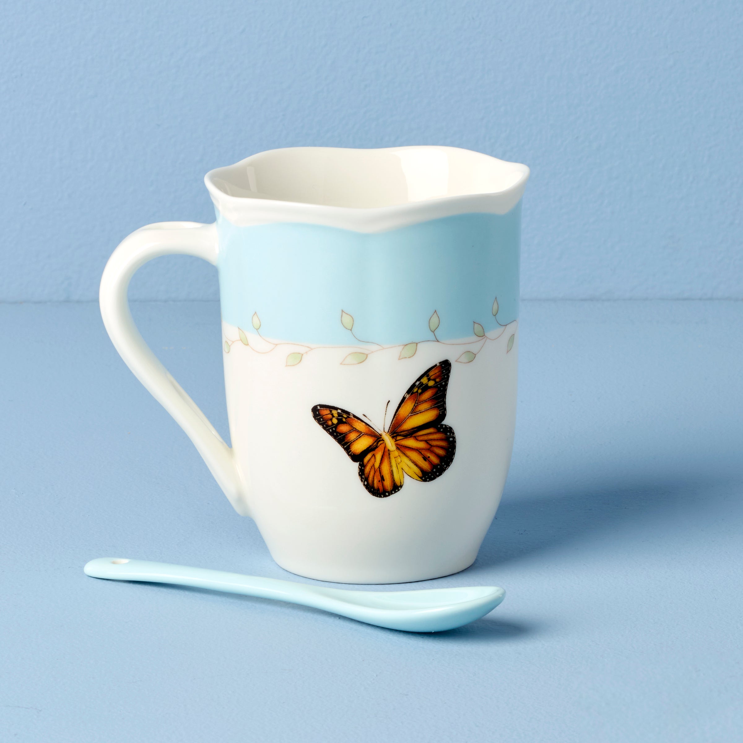Lenox Westmore Butterfly Meadow Blue Mugs with Spoons, Set of 2 - Image 4
