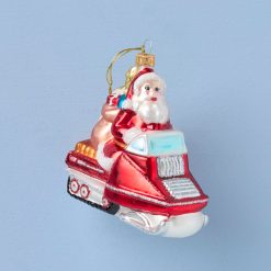 Lenox Westmore Retro Blown Glass Santa on Snowmobile Ornament