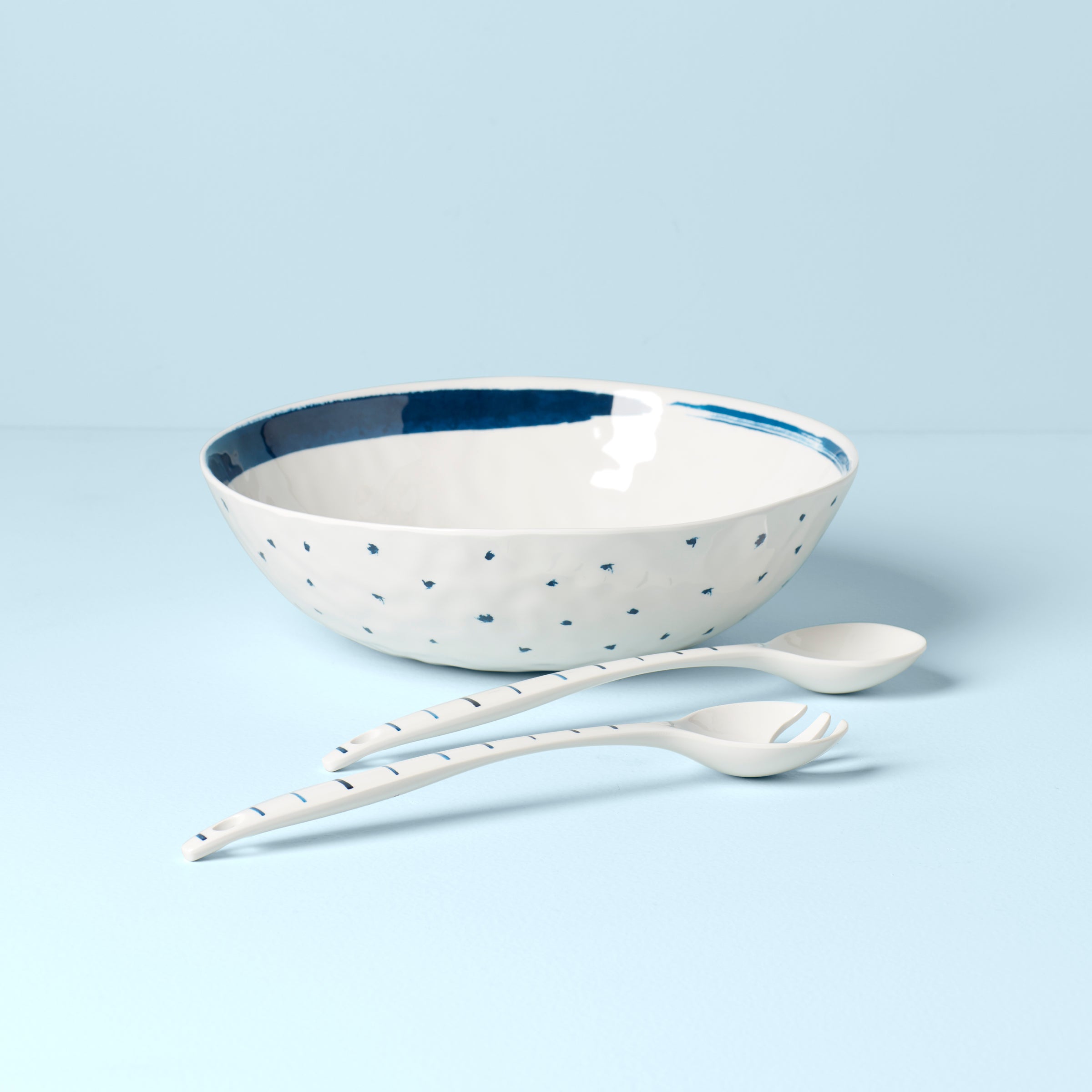 Lenox Westmore Blue Bay Melamine Salad Bowl With Servers - Image 2
