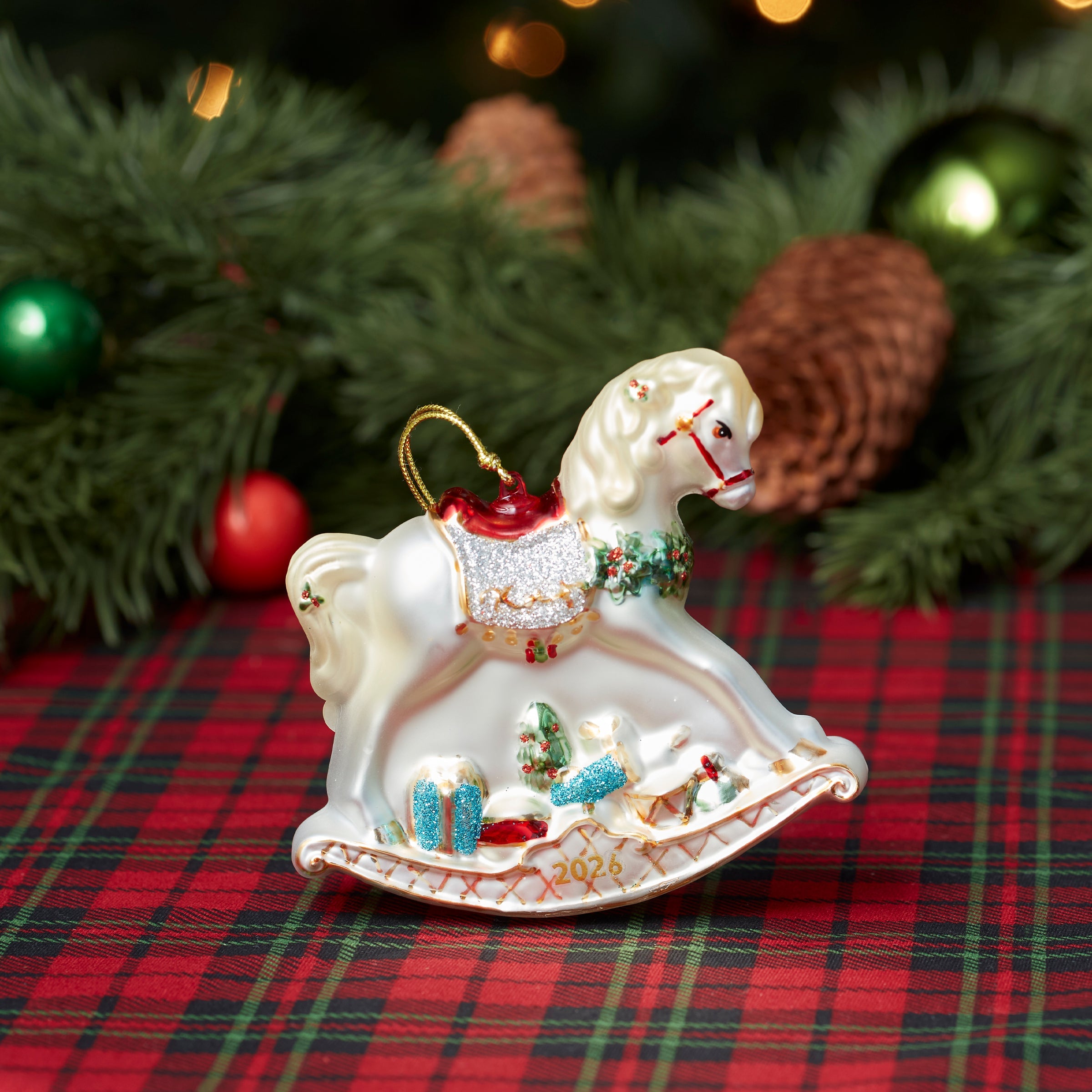 Lenox Westmore 2026 Retro Blown Glass Baby's 1st Rocking Horse Ornament - Image 2