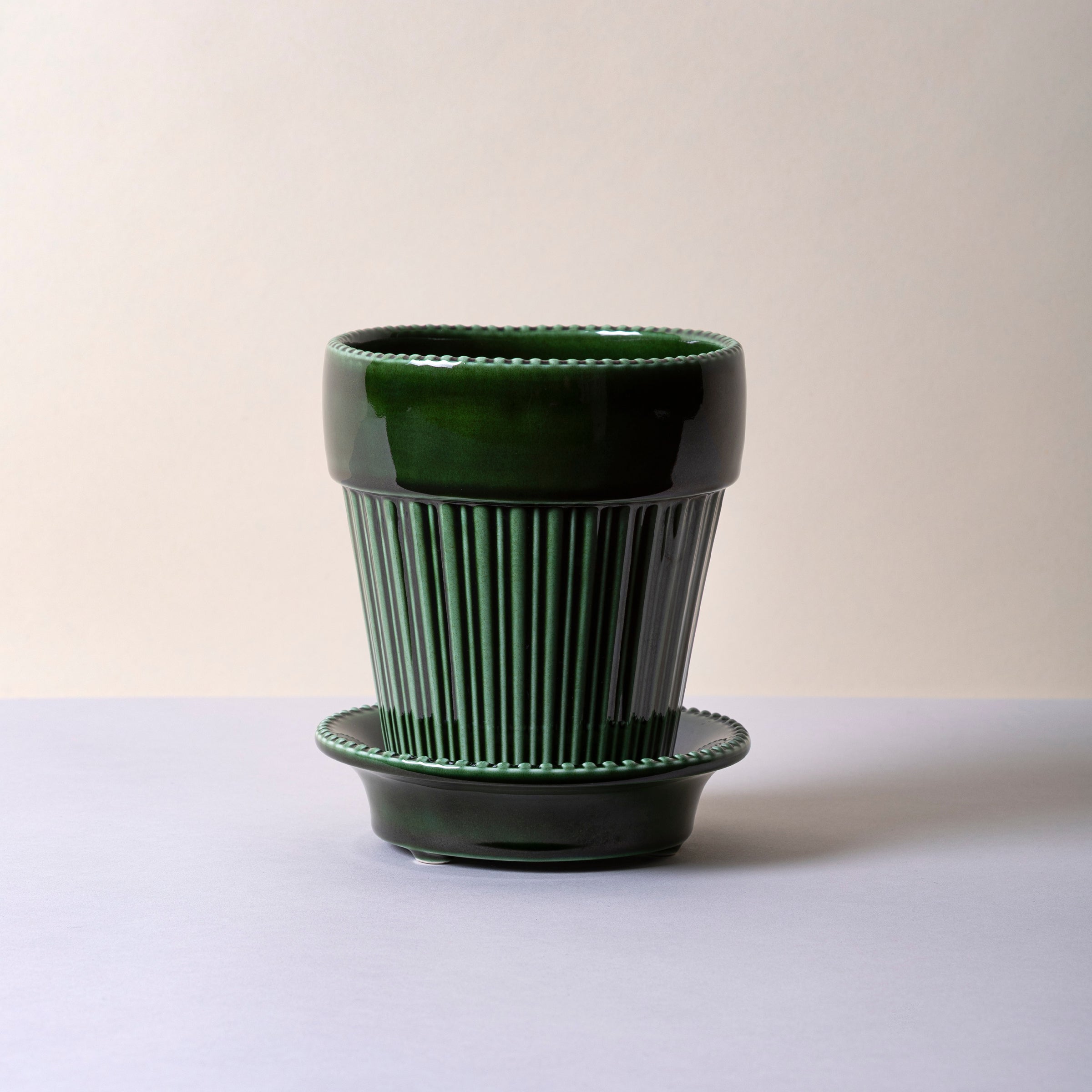 Lenox Westmore Simona Glazed Emerald Green 12cm Pot with Saucer - Image 3