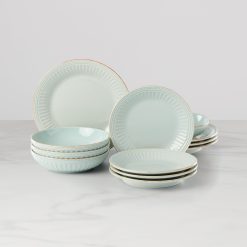 Lenox Westmore French Perle Groove Ice Blue 12-Piece Dinnerware Set