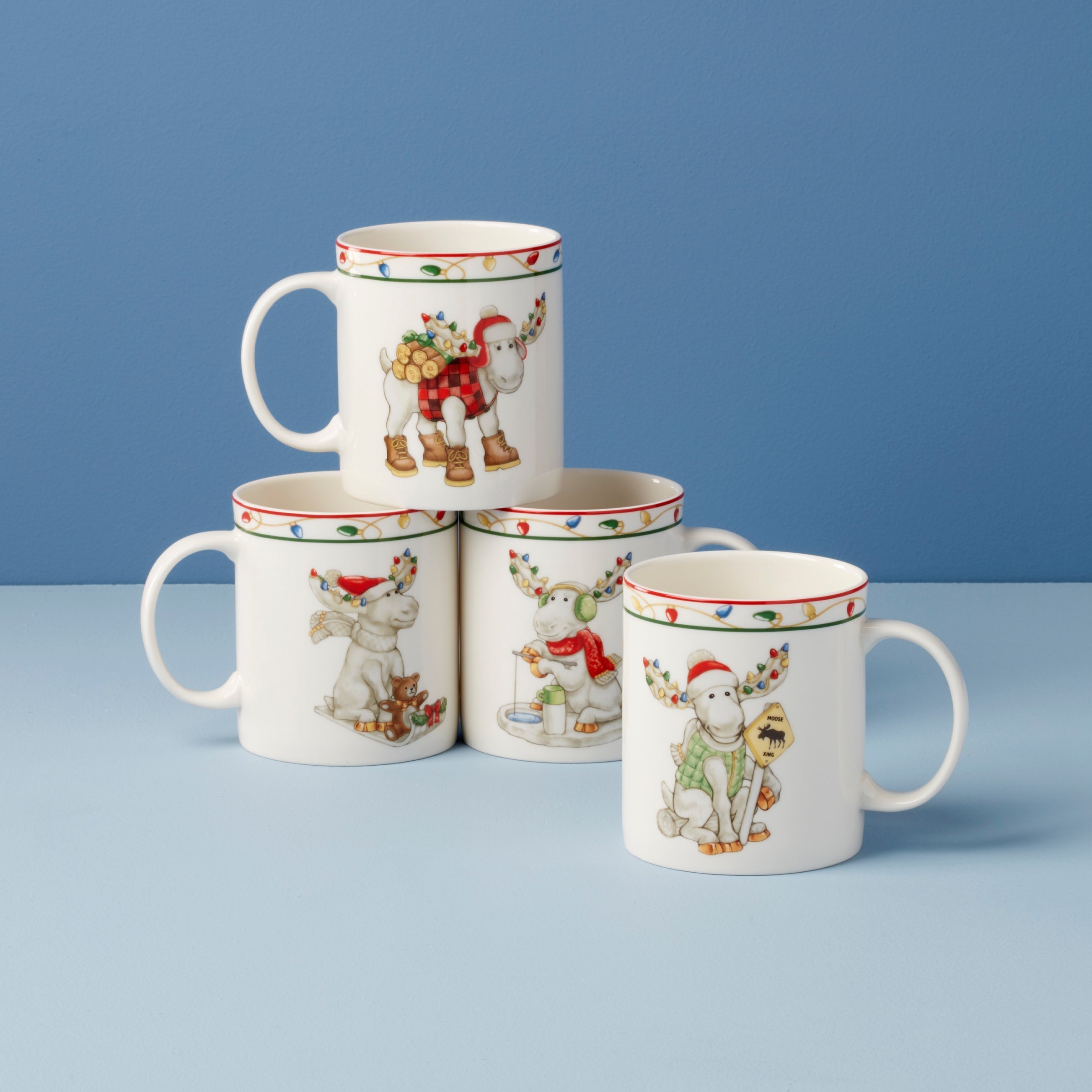 Lenox Westmore Merry Marcel Moose Mugs, Set of 4